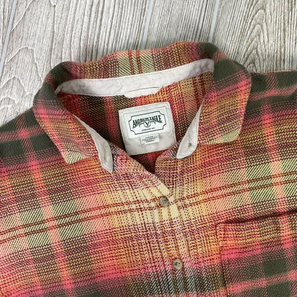 American Eagle Women's Small Oversized Hi Low Hem Multicolored Button Down Top
